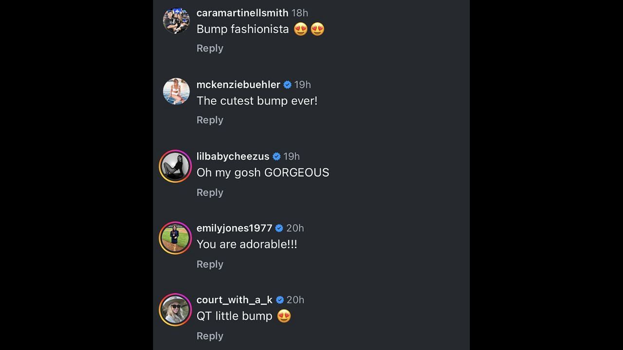 Screenshot of Cara Smith, Chase Bellinger and Kourtney Turner's comments on Madisyn Seager's Instagram post (Image from - Instagram.com/@madyseager)